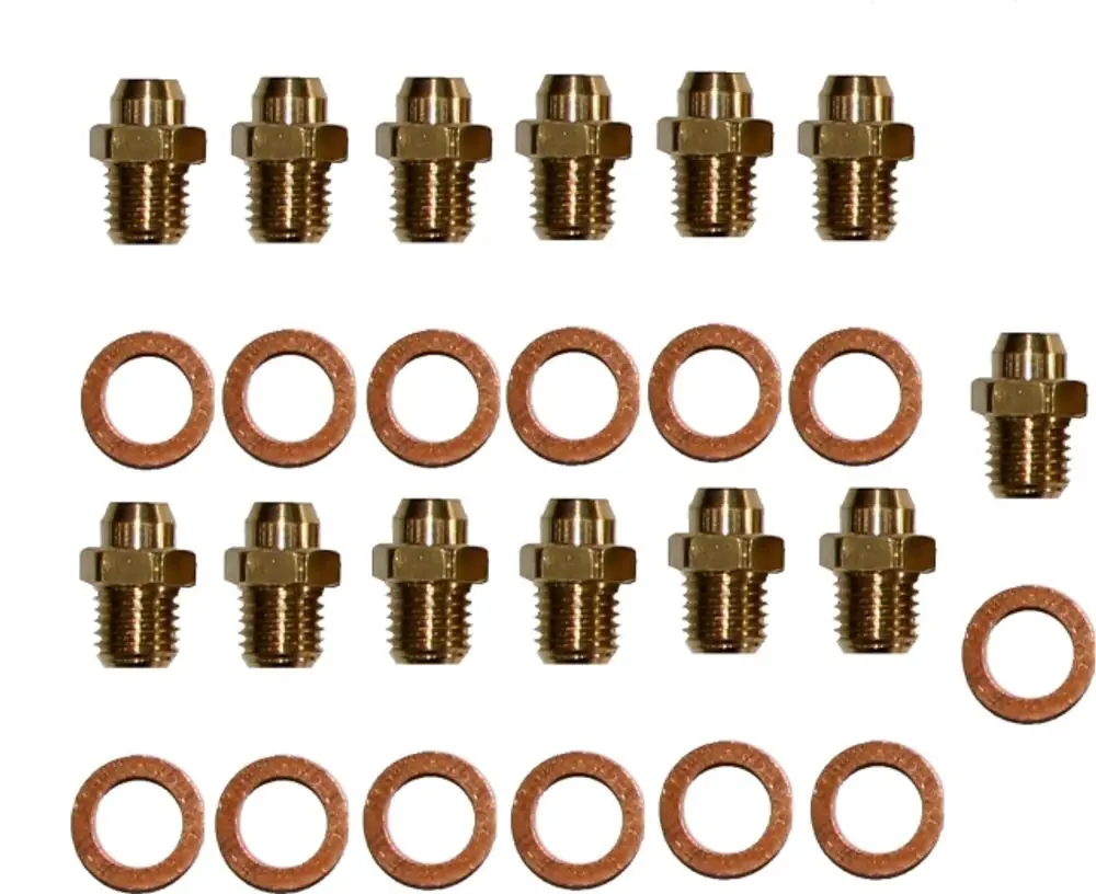 Set mit mehrere Messingfittings und Kupferdichtungen, geeignet für Gasinstallationen. Kompatibel mit Wolf Geräten.